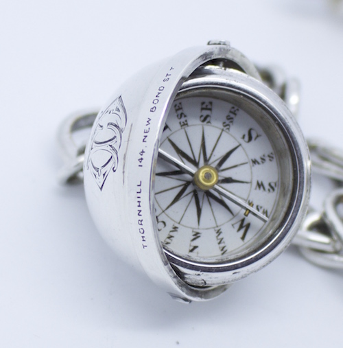 Silver Gimbaled Compass and Egg Bobbin, 1872 London Hallmarks